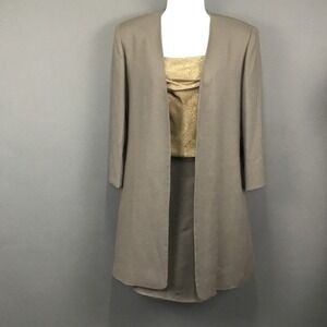 Nira Nira New York Skirt Suit Womens 4 Brown Gold Top Three Piece Set Wool USA